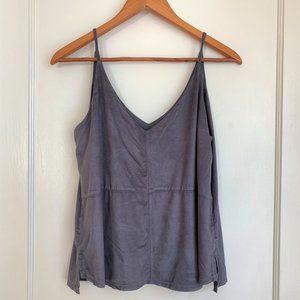 Stella Luce V-Neck Camisole in Grey Faux Suede, Size L